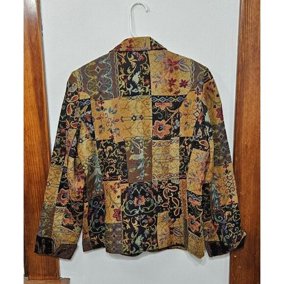 Coldwater Creek Tapestry Jacket Blazer Women’s M Button Front Floral Velvet Cuff - Picture 5 of 8